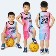 热火队22号巴特勒儿童运动套装假两件童装篮球服幼儿园表演服速干