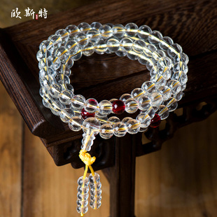 欧斯特108颗佛珠项链 天然白水晶手链饰品 西藏佛珠玛瑙石手串女