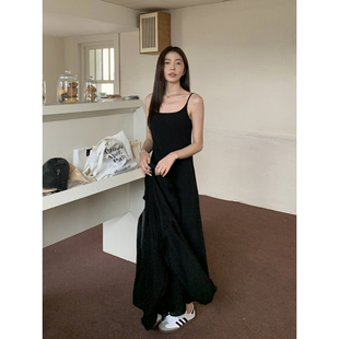 Halo Luu 法式黑色吊带连衣裙女夏季2024气质高级感长款裙子