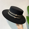 秋冬季女士英伦欧美风毛呢，礼帽优雅气质，宽檐平顶帽网红黑色爵士帽