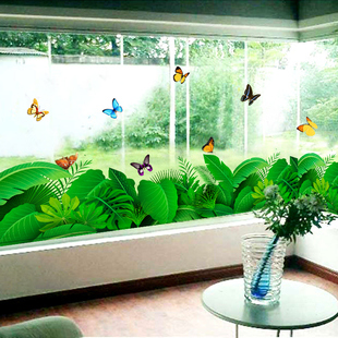 仿真花草丛蝴蝶3d立体墙，贴纸自粘客厅墙角贴植物墙贴画踢脚线墙贴