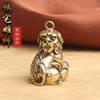 复古典藏国风艺术黄铜摆件古法手工匠作镇宅坐雄狮子挂件戏球吊坠