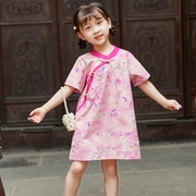 儿童旗袍夏季短袖，中国风连衣裙改良版汉服，女童中长款唐装宝宝洋气