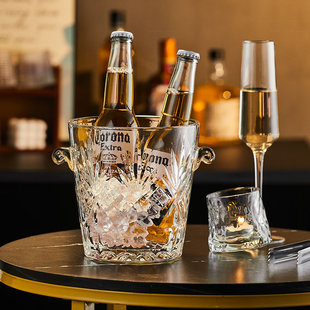 创意水晶玻璃保温红酒啤酒冰桶家用ktv酒吧大号，欧式冰块桶香槟桶