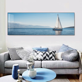 一帆风顺帆船大海浪装饰画，卧室床头办公室，山水挂画客厅沙发背景蓝