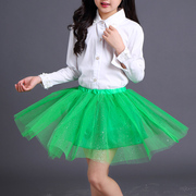六一儿童节演出服公主裙女童蓬蓬裙环保表演舞蹈服装绿色短裙纱裙