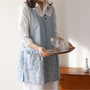 韩国娃娃领棉蕾丝绣花花边，碎花围裙主妇教师幼儿，背心式厨房工作服