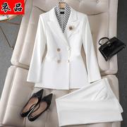 白色双排扣中长款小西装，女2023秋冬时尚设计感工作服韩版套装