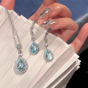 英国设计师topwhit海蓝宝石项链，人造套装925纯银针，耳环时尚精