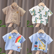 2024童装男女童修身格子衬衫，夏儿童(夏儿童)韩版短袖衬衣宝宝衬衫