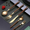 高档木纹牛排叉勺三件套喜成西餐餐具，叉套装家用叉勺筷子