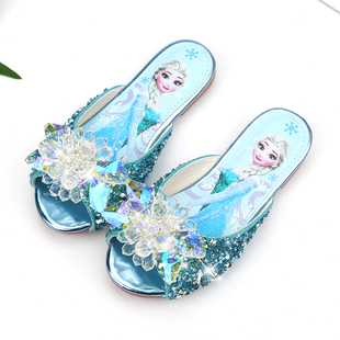 爱莎公主女童拖鞋2023夏季时尚软底网红外穿儿童水晶鞋子