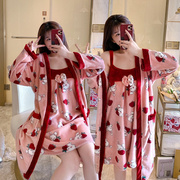 台湾睡袍女冬珊瑚绒吊带，睡衣裙中长款法兰绒秋冬季长袖睡裙家