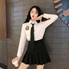 2022秋季韩版大码学生班服白衬衫女长袖宽松纯色打底领带衬衣