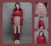 学院风jk格子短裙，红色卫衣套装少女啦啦队，年会舞蹈节目演出服