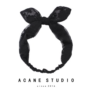 ACANE 蕾丝镂空黑色可爱性感韩国兔耳朵蝴蝶结松紧发带箍 头饰品