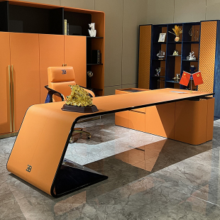 布加迪总裁办公桌意式轻奢转角电脑桌老板桌家用奢华高端书桌椅子