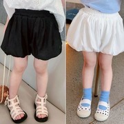 女童花苞裤2024夏装小女孩休闲灯笼裤，两色薄款外穿儿童短裤潮
