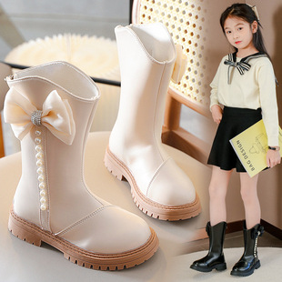 儿童靴女童单靴春秋季2024韩版洋气公主靴，中大童小女孩长筒靴
