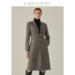 ladyselite慕裁灰色羊毛，大衣女2023春夏气质高级感通勤长款外套