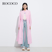 ROCOCO春收腰抽褶薄款长外套日系圆领粉色酷飒风衣外