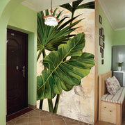 东南亚棕榈叶子墙纸简约玄关餐厅卧室背景墙壁纸自然热带植物壁画