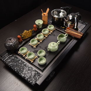 茶具套装家用简约整套紫砂陶瓷，功夫全自动电磁炉喝茶实木茶盘茶道
