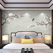 8d新中式玉兰花鸟墙纸墙布，电视背景墙壁纸，客厅沙发影视墙装饰壁画