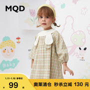 mqd童装女小童格子娃娃领长袖，裙子23秋甜美韩版女宝时髦裙子