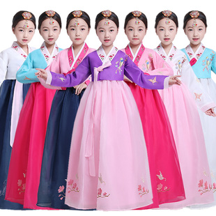 韩国小孩传统古装改良儿童，女童韩服女宝宝童装朝鲜族国庆演出服装