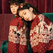 男女童毛衣秋冬可爱圣诞，红色上衣韩版宝宝加厚加绒套头针织衫