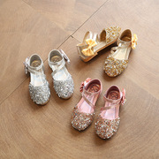 外贸儿童鞋女童银色单鞋，夏季韩国水钻平底公主，鞋表演2-9岁演出鞋