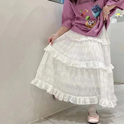 波拉韩国童装女童纱裙2023夏季小女孩白色长裙儿童仙气半身裙子
