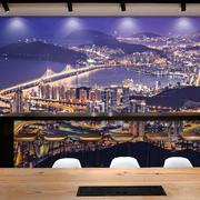 5d现代城市都市壁画香港夜景墙纸客厅电视餐厅，酒吧ktv背景墙壁纸
