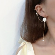 白玫瑰画框精致s925纯银针，耳钉耳骨夹一体式双耳洞，连体耳环女