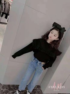 韩国品牌童装女童2021年春夏款黑色披肩衬衫可亲子