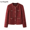 拉夏贝尔/La Chapelle小香风粗花呢红色短外套女2024春季休闲上衣
