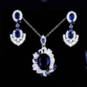 高定珠宝设计款蓝宝石套装，仿天然坦桑石彩宝耳环吊坠项链女