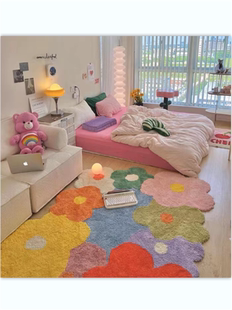 彩色花朵地毯少女卧室床边毯客厅沙发茶几，大地垫脚垫家用房间垫子