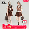 keiko甜妹学院风两件套装，2024夏季俏皮蝴蝶结，衬衫上衣+a字短裙子