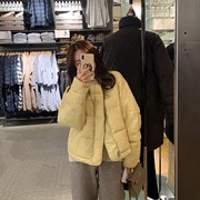 奶黄色羽绒服女2021冬季韩版宽松显瘦廓形圆领轻薄短款羽绒服外套