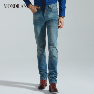 麦迪莱登纯棉直筒浅蓝牛仔裤，男韩版修身时尚休闲牛仔，男裤潮流帅气