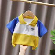儿童卡通撞色拼接翻领短袖t恤男女童夏季宝宝，韩版上衣3小童体恤衫