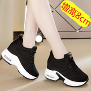 黑色鞋子女坡跟厚底百搭韩版内增高单鞋布鞋显瘦休闲鞋运动鞋34码