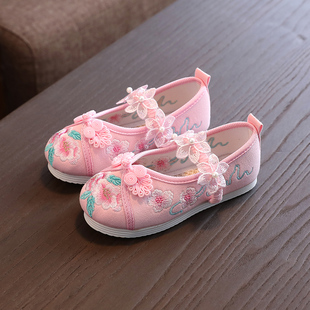 春秋女童汉服鞋中国风古风，儿童绣花鞋宝宝布鞋，幼儿表演出鞋子