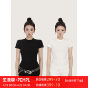 PEMPL短袖t恤女夏季黑白基础舒适圆领中长款修身显瘦体恤上衣