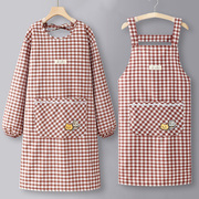 韩版长袖网红围裙纯棉女家用厨房做饭罩衣，防水透气餐饮工作服围腰