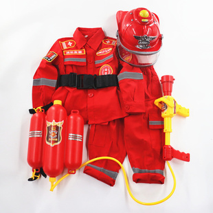 儿童消防员服装万圣节角色，职业体验装消防玩具小孩体能训练救援服