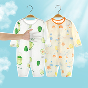 宝宝连体衣夏季薄款长袖空调服婴儿，衣服夏装新生儿睡衣爬服两件套