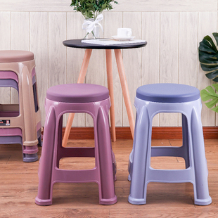 圆凳家用加厚防滑客厅餐桌塑料凳子，熟胶简约板凳高凳子(高凳子)可叠放椅子